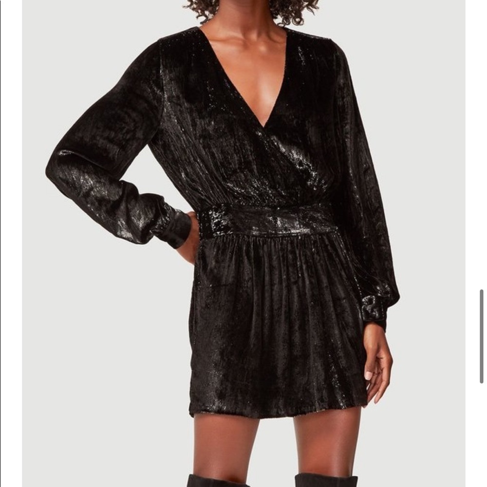 FRAME Black Shimmer Metallic Velvet Dress Noir 2